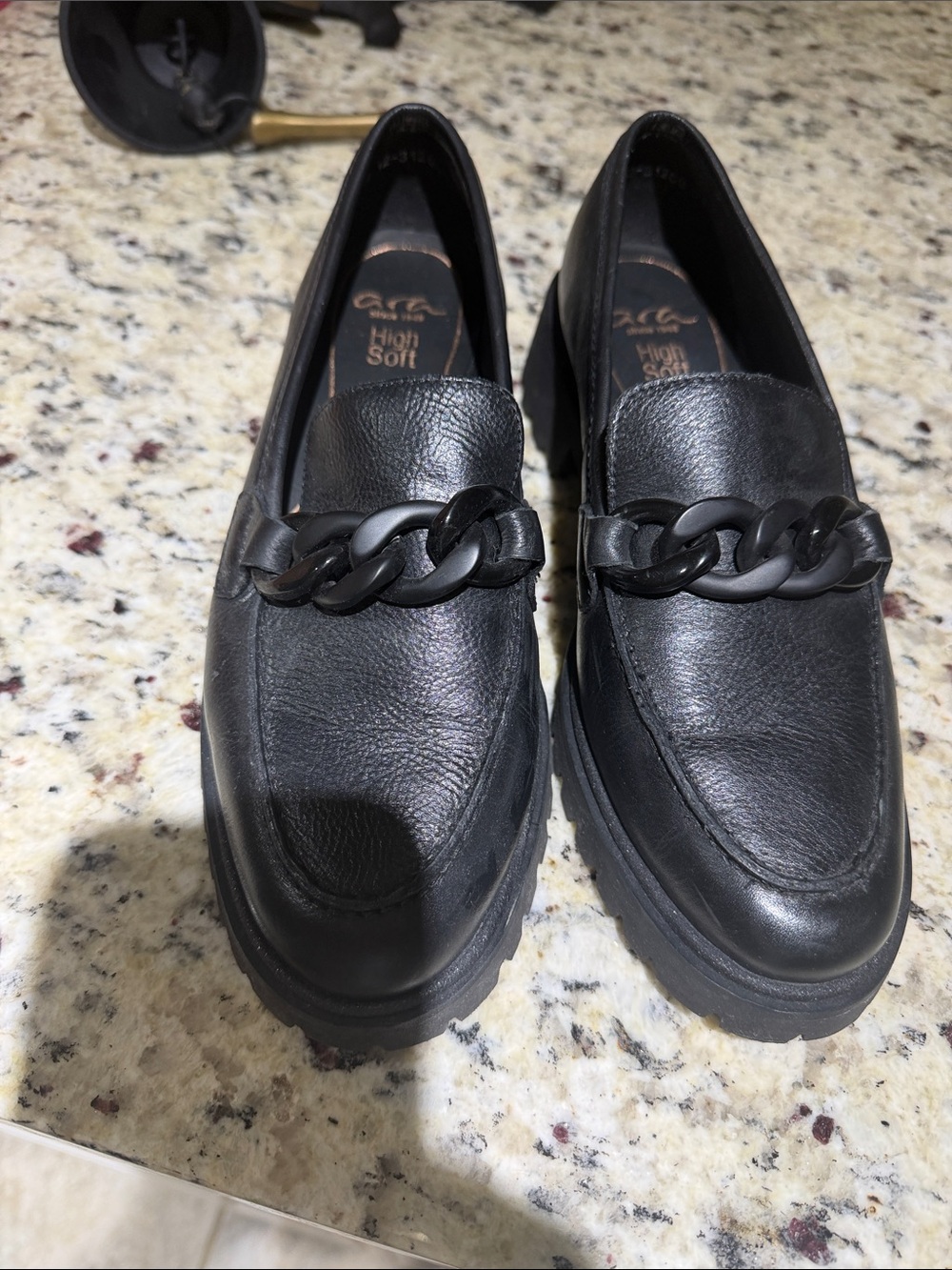 Ara Black Leather Men's Slip-On Loafers with Chain Accent